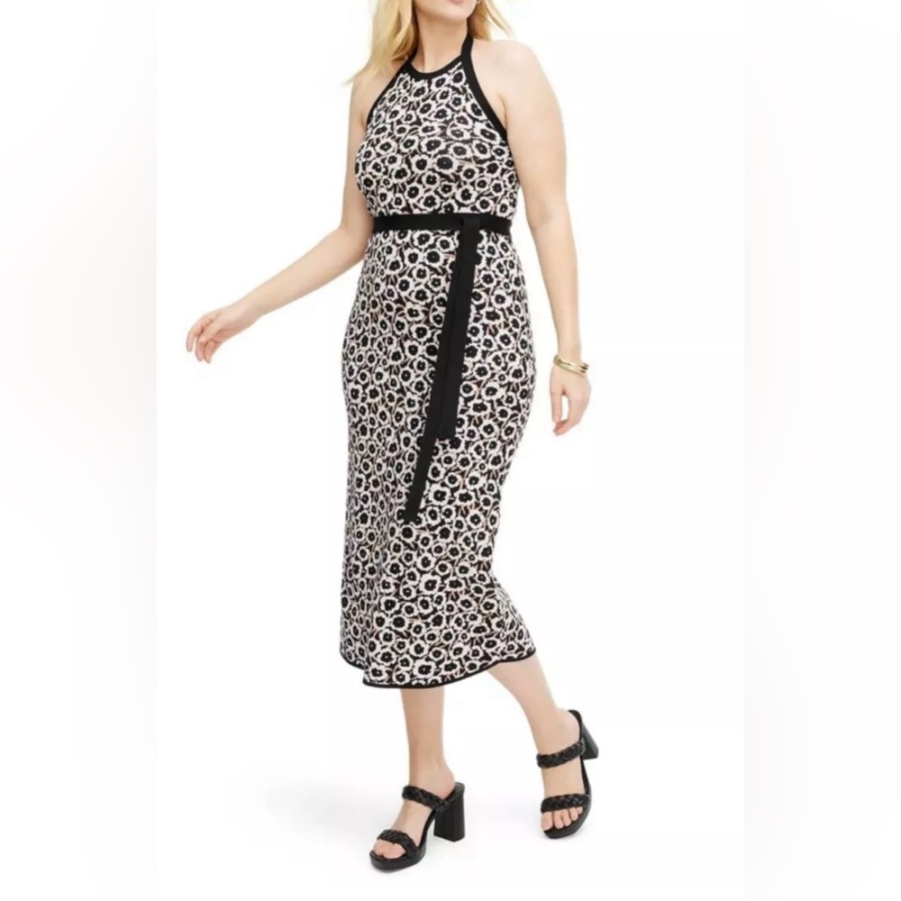 Diane Von Furstenberg Halter Poppy Midi Dress Knit Tie Neck Size Large NWT
